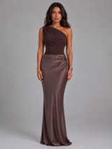 One Shoulder Satin Feel Maxi Dress Wedding Guest