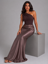 One Shoulder Satin Feel Maxi Dress Wedding Guest