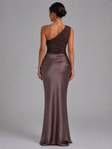 One Shoulder Satin Feel Maxi Dress Wedding Guest