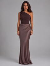 One Shoulder Satin Feel Maxi Dress Wedding Guest