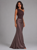 One Shoulder Satin Feel Maxi Dress Wedding Guest