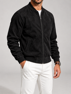 Men's Suede Bomber Jacket | Zip-Up Stand Collar Jacket