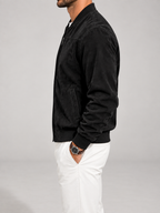 Men's Suede Bomber Jacket | Zip-Up Stand Collar Jacket