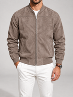 Men's Suede Bomber Jacket | Zip-Up Stand Collar Jacket