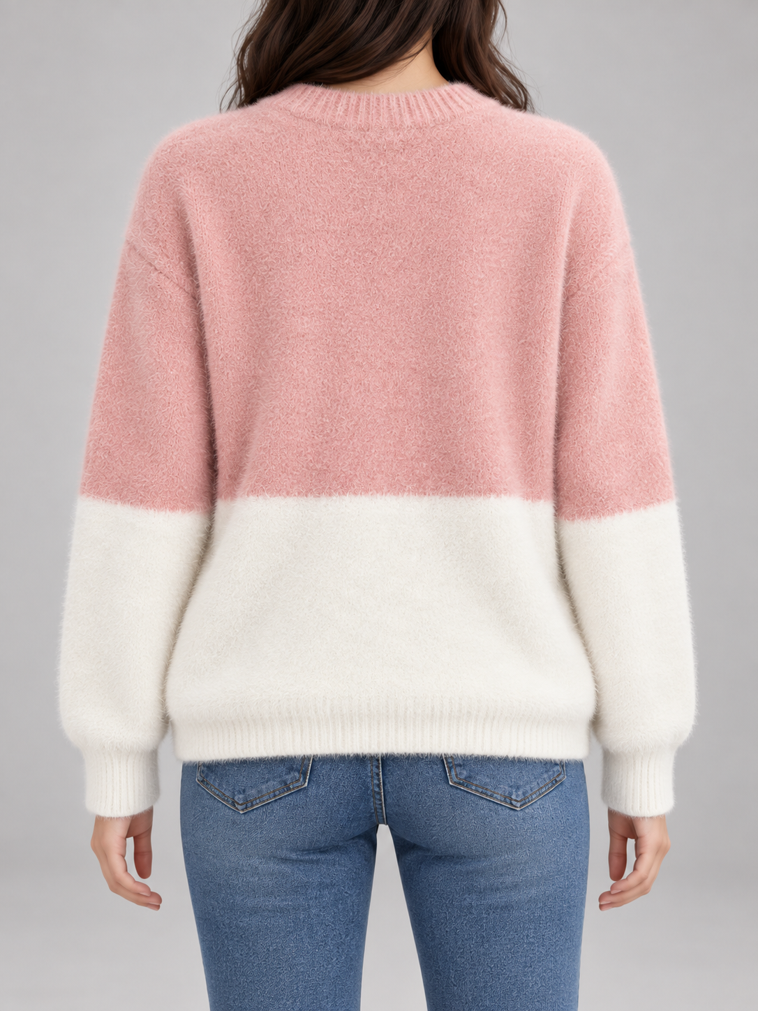 Women's Cat Motif Knit Jumper | Colour Block Fleece Pullover