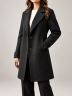 Women's Wool Blend Coat | Longline Notch Lapel Tailored Coat
