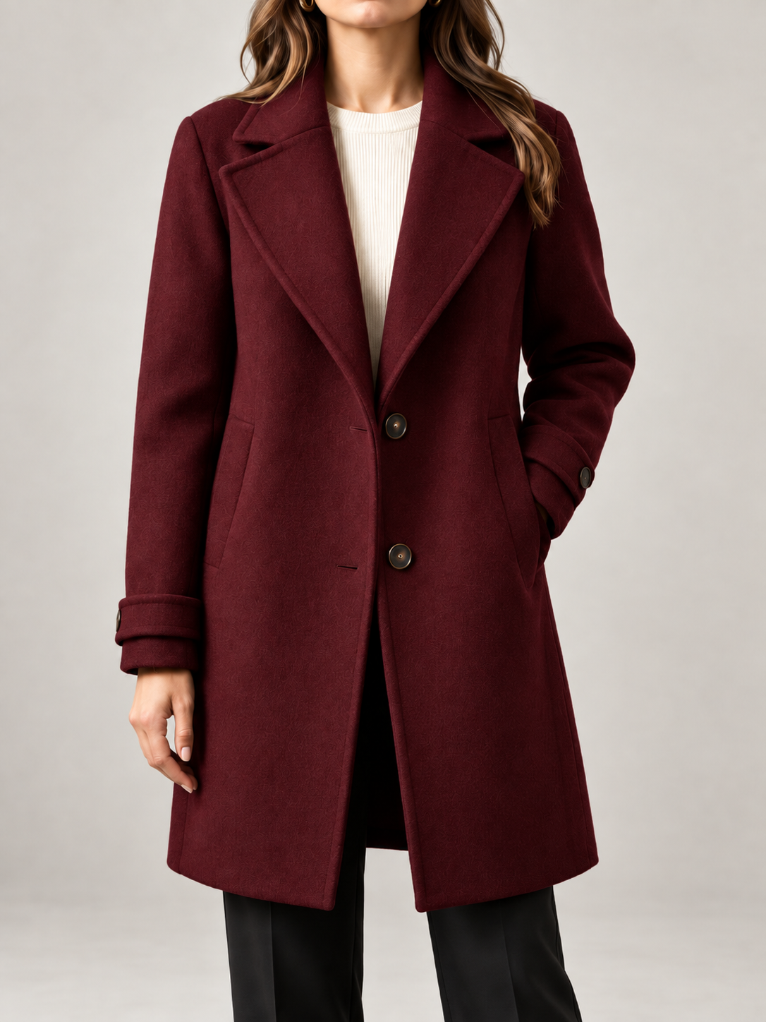 Women's Wool Blend Coat | Longline Notch Lapel Tailored Coat