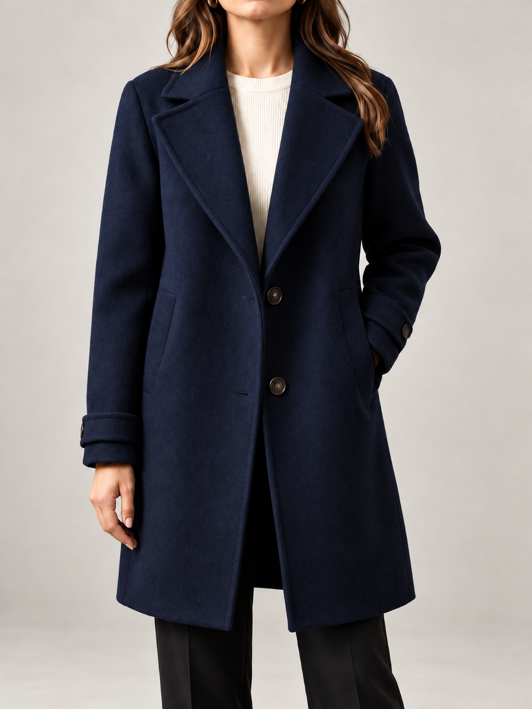 Women's Wool Blend Coat | Longline Notch Lapel Tailored Coat
