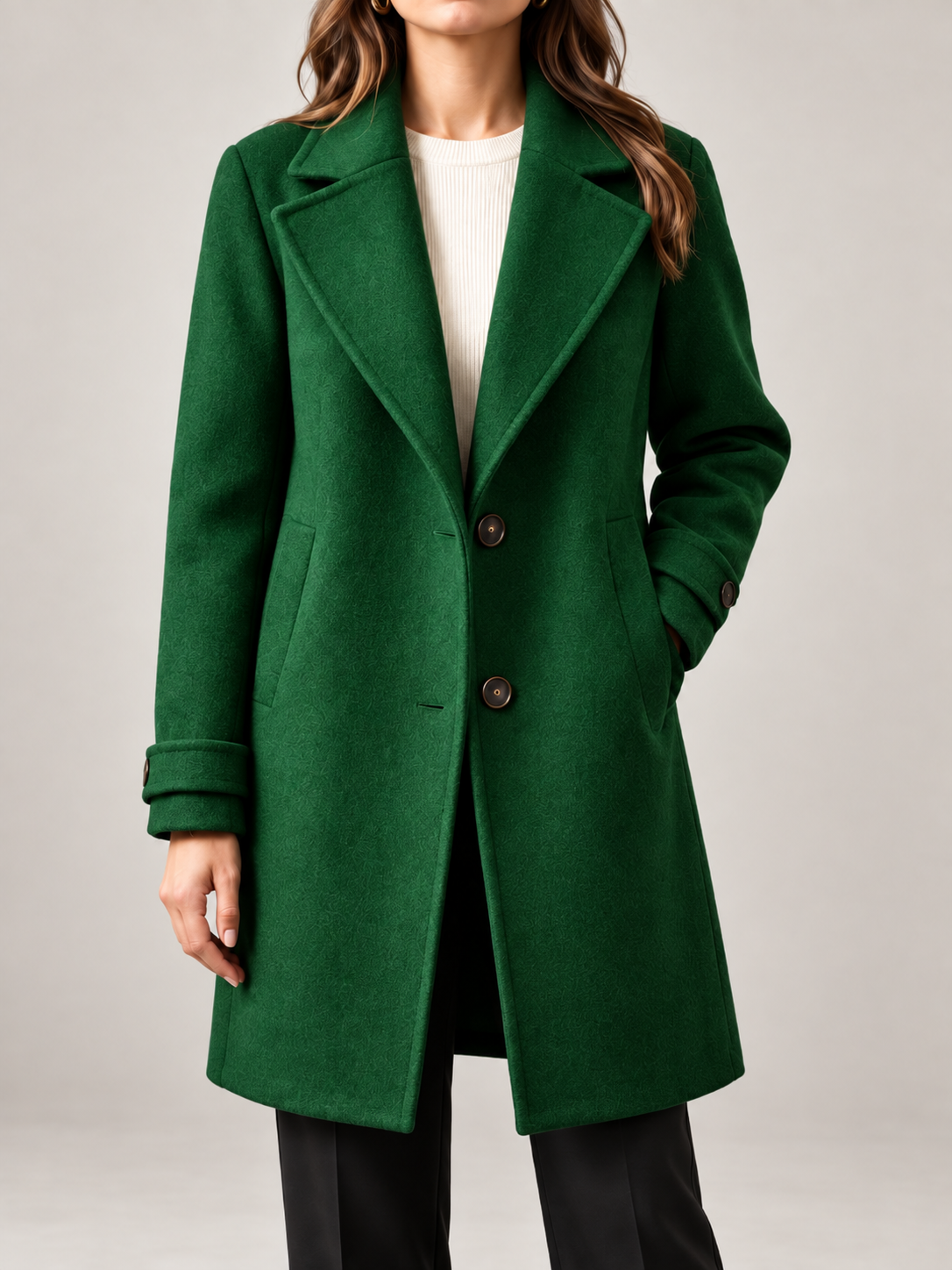Women's Wool Blend Coat | Longline Notch Lapel Tailored Coat