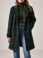 Women's Checked Wool Coat | Longline Notch Lapel Winter Coat