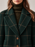 Women's Checked Wool Coat | Longline Notch Lapel Winter Coat