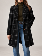 Women's Checked Wool Coat | Longline Notch Lapel Winter Coat