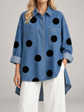 Women's Polka Dot Denim Shirt | Oversized Longline Button Front