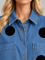 Women's Polka Dot Denim Shirt | Oversized Longline Button Front