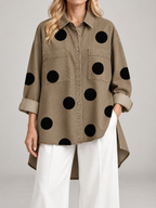 Women's Polka Dot Denim Shirt | Oversized Longline Button Front