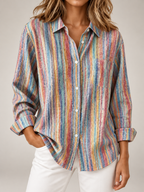 Women's Printed Cotton Shirt | Oversized Long Sleeve Button Front