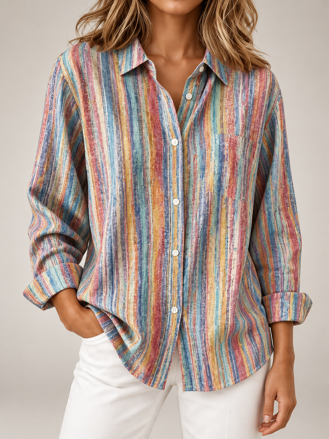 Women's Printed Cotton Shirt | Oversized Long Sleeve Button Front