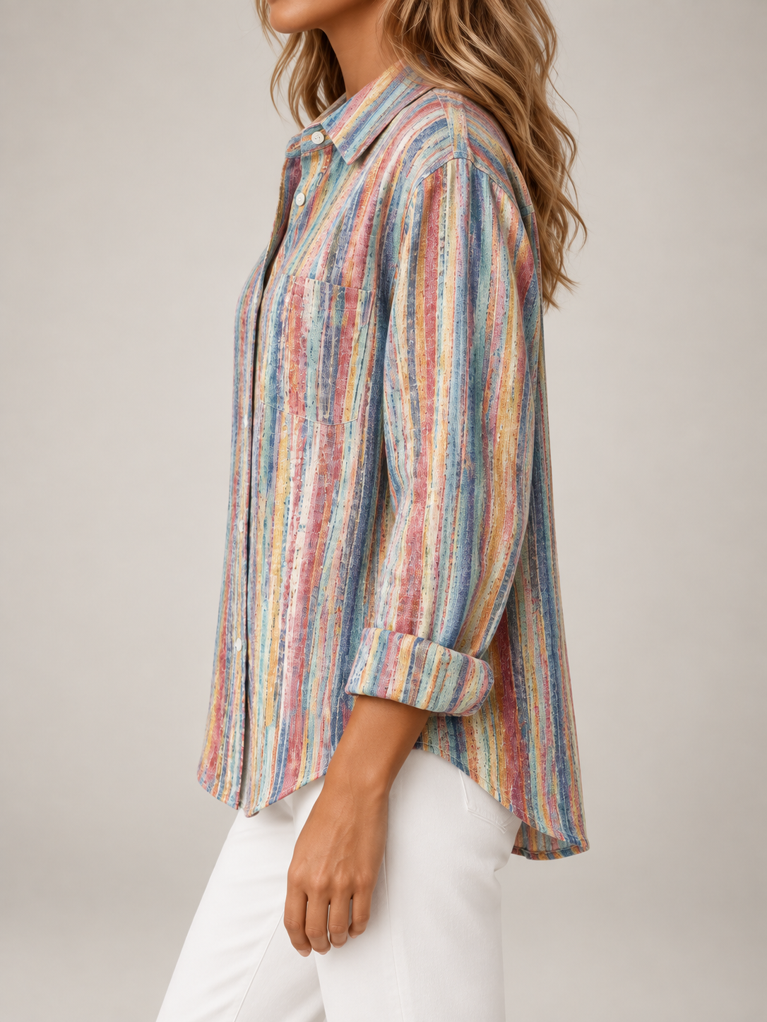 Women's Printed Cotton Shirt | Oversized Long Sleeve Button Front