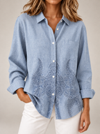 Women's Printed Cotton Shirt | Oversized Long Sleeve Button Front