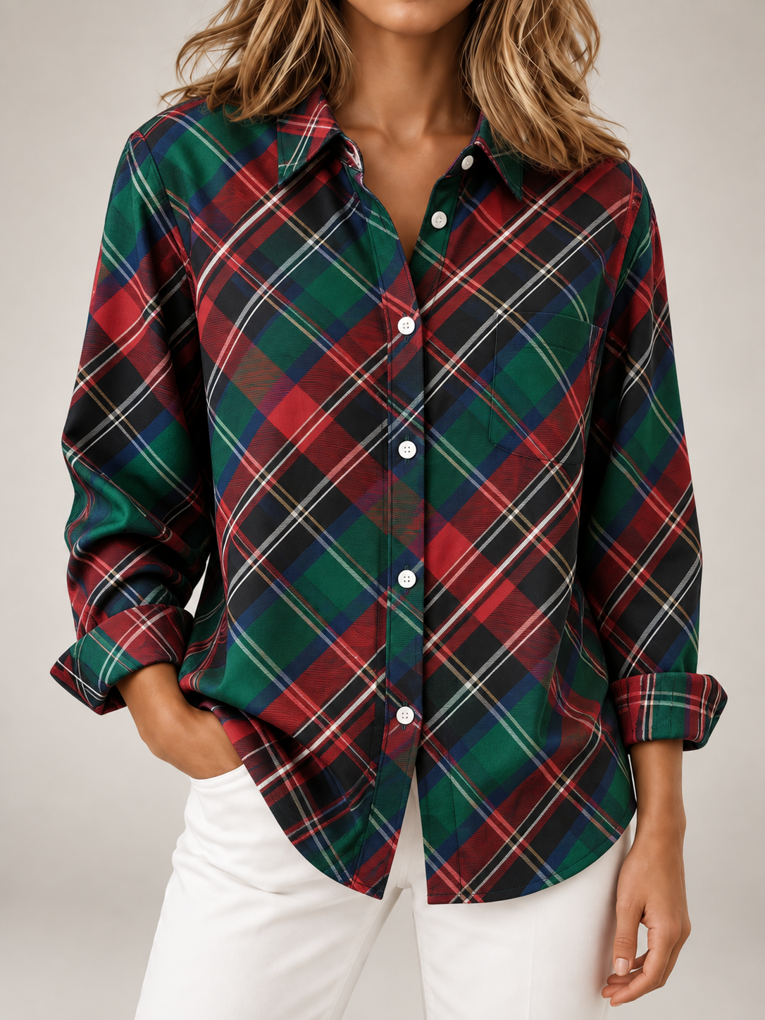 Women's Printed Cotton Shirt | Oversized Long Sleeve Button Front