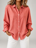 Women's Striped Cotton Shirt | Relaxed Long Sleeve Button Front