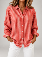 Women's Striped Cotton Shirt | Relaxed Long Sleeve Button Front