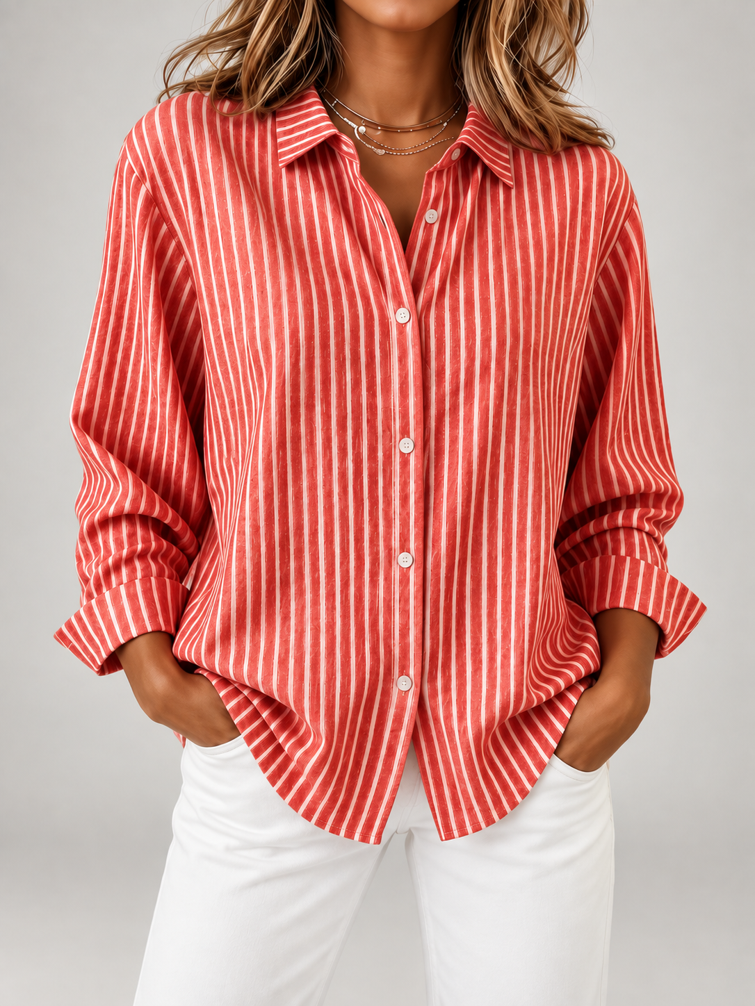 Women's Striped Cotton Shirt | Relaxed Long Sleeve Button Front