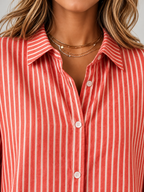 Women's Striped Cotton Shirt | Relaxed Long Sleeve Button Front