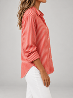 Women's Striped Cotton Shirt | Relaxed Long Sleeve Button Front