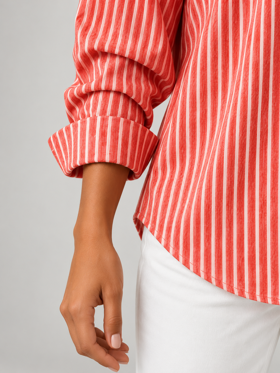 Women's Striped Cotton Shirt | Relaxed Long Sleeve Button Front