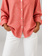 Women's Striped Cotton Shirt | Relaxed Long Sleeve Button Front