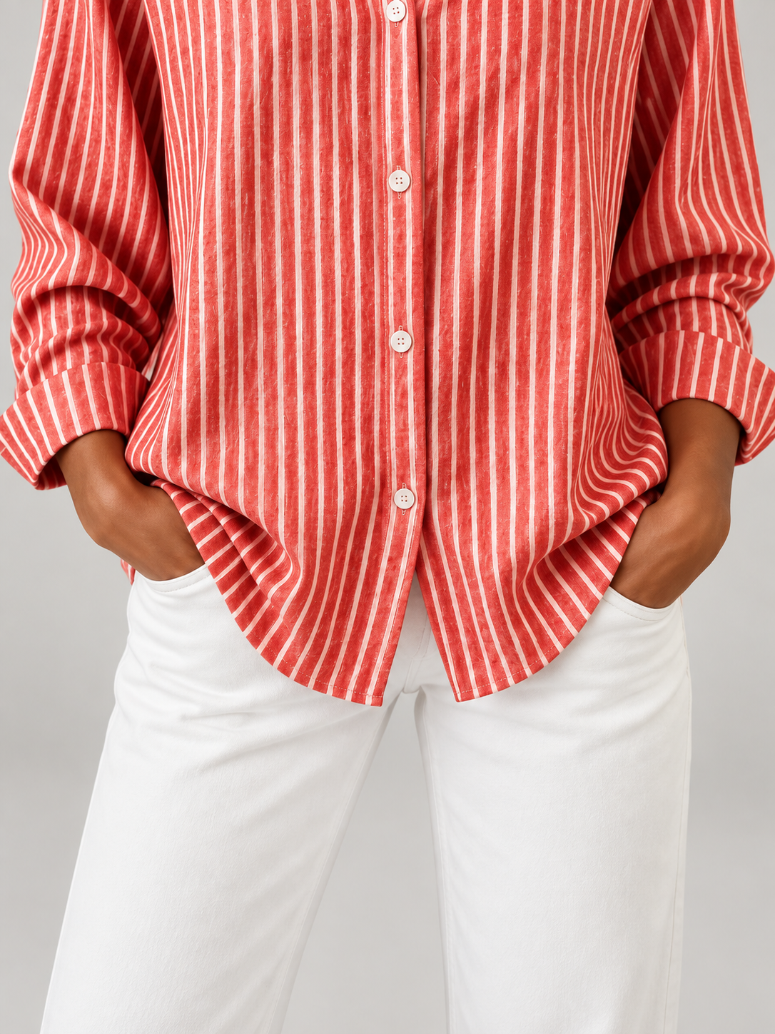 Women's Striped Cotton Shirt | Relaxed Long Sleeve Button Front