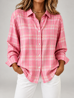 Women's Striped Cotton Shirt | Relaxed Long Sleeve Button Front