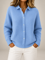 Women's Collared Knit Cardigan | Button Front Relaxed Overshirt
