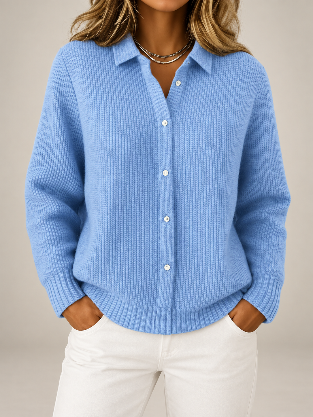 Women's Collared Knit Cardigan | Button Front Relaxed Overshirt