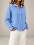 Women's Collared Knit Cardigan | Button Front Relaxed Overshirt