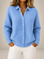 Women's Collared Knit Cardigan | Button Front Relaxed Overshirt
