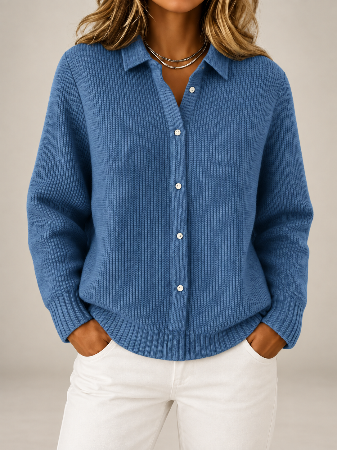 Women's Collared Knit Cardigan | Button Front Relaxed Overshirt