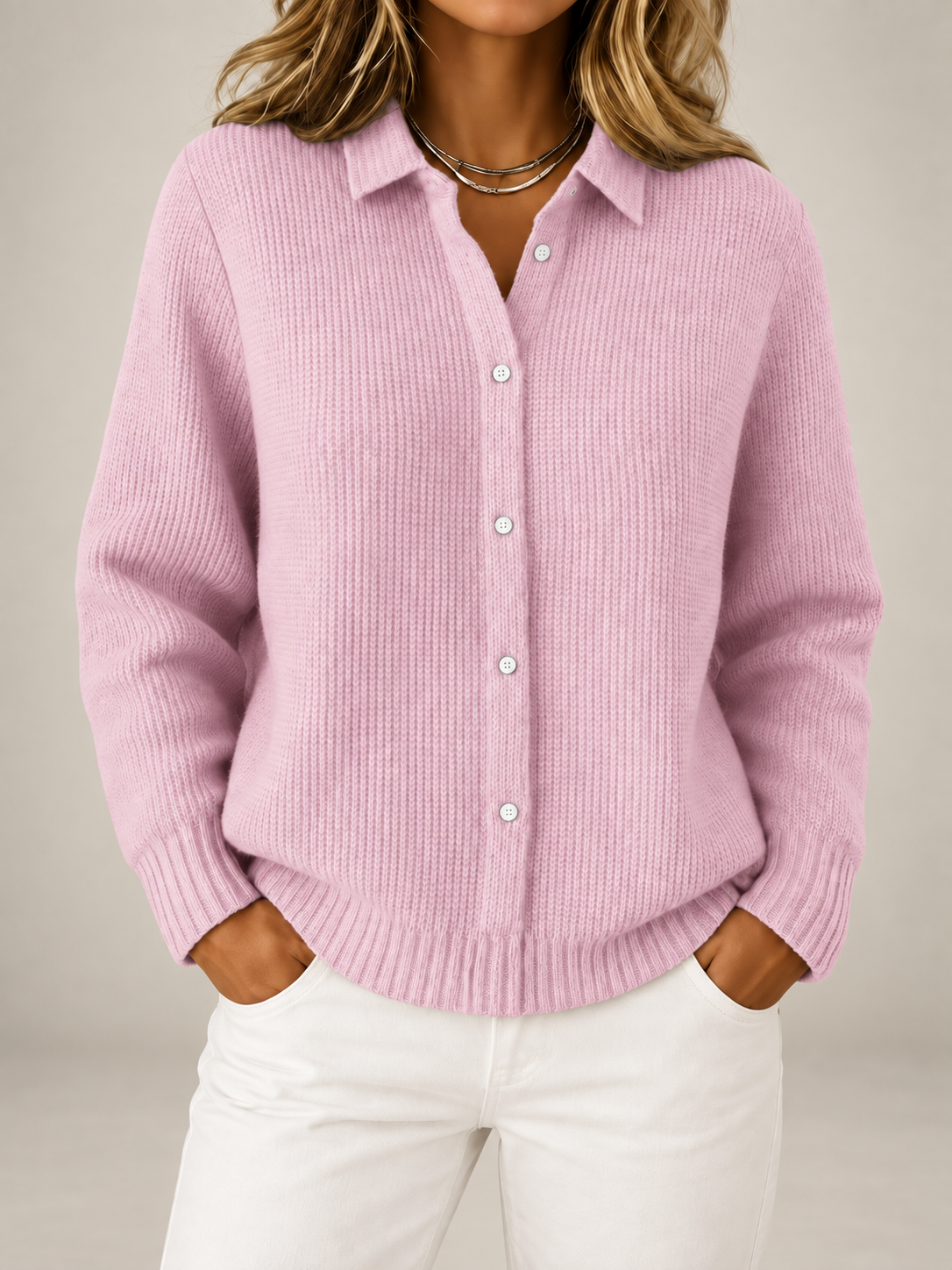 Women's Collared Knit Cardigan | Button Front Relaxed Overshirt
