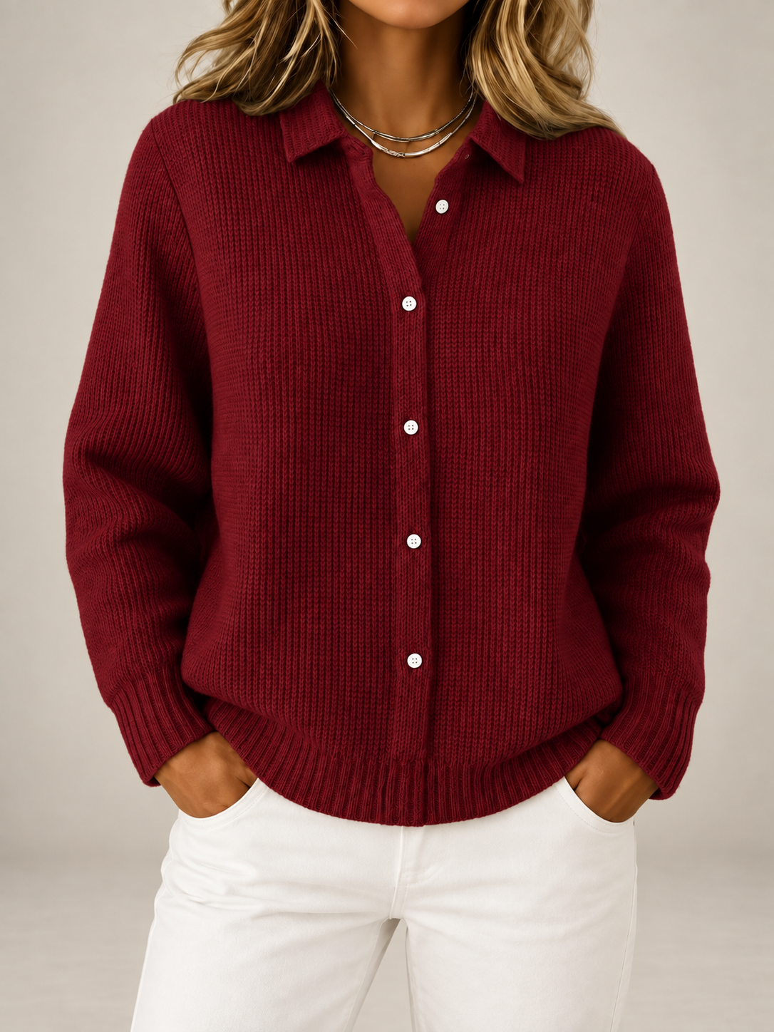 Women's Collared Knit Cardigan | Button Front Relaxed Overshirt