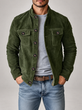 Men's Corduroy Jacket | Stand Collar Button Front Overshirt