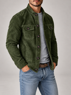 Men's Corduroy Jacket | Stand Collar Button Front Overshirt