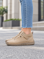 Women's Leather Casual Shoes | Lace-Up Flat Everyday Trainers