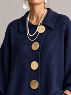 Women's Oversized Knit Cardigan Coat | Gold Button Scalloped Hem