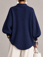 Women's Oversized Knit Cardigan Coat | Gold Button Scalloped Hem