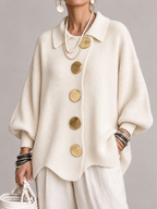 Women's Oversized Knit Cardigan Coat | Gold Button Scalloped Hem