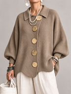 Women's Oversized Knit Cardigan Coat | Gold Button Scalloped Hem