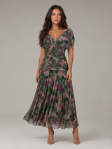 Floral Pleated Maxi Dress Wedding Guest
