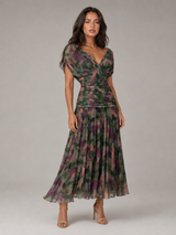 Floral Pleated Maxi Dress Wedding Guest