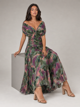 Floral Pleated Maxi Dress Wedding Guest